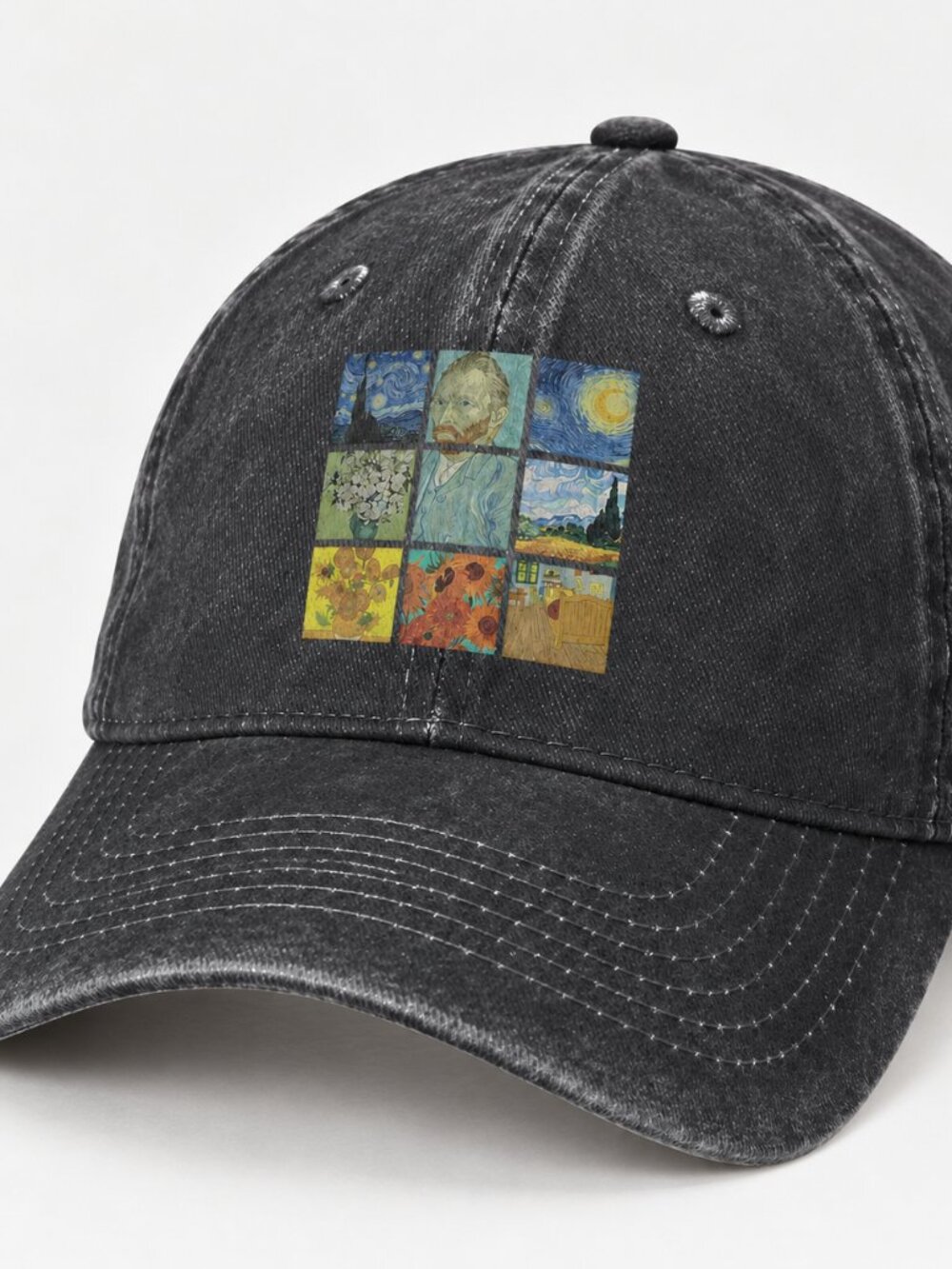 Van Gogh Art Print Washed Black Cotton Baseball Cap Adjustable Men’s NWOT